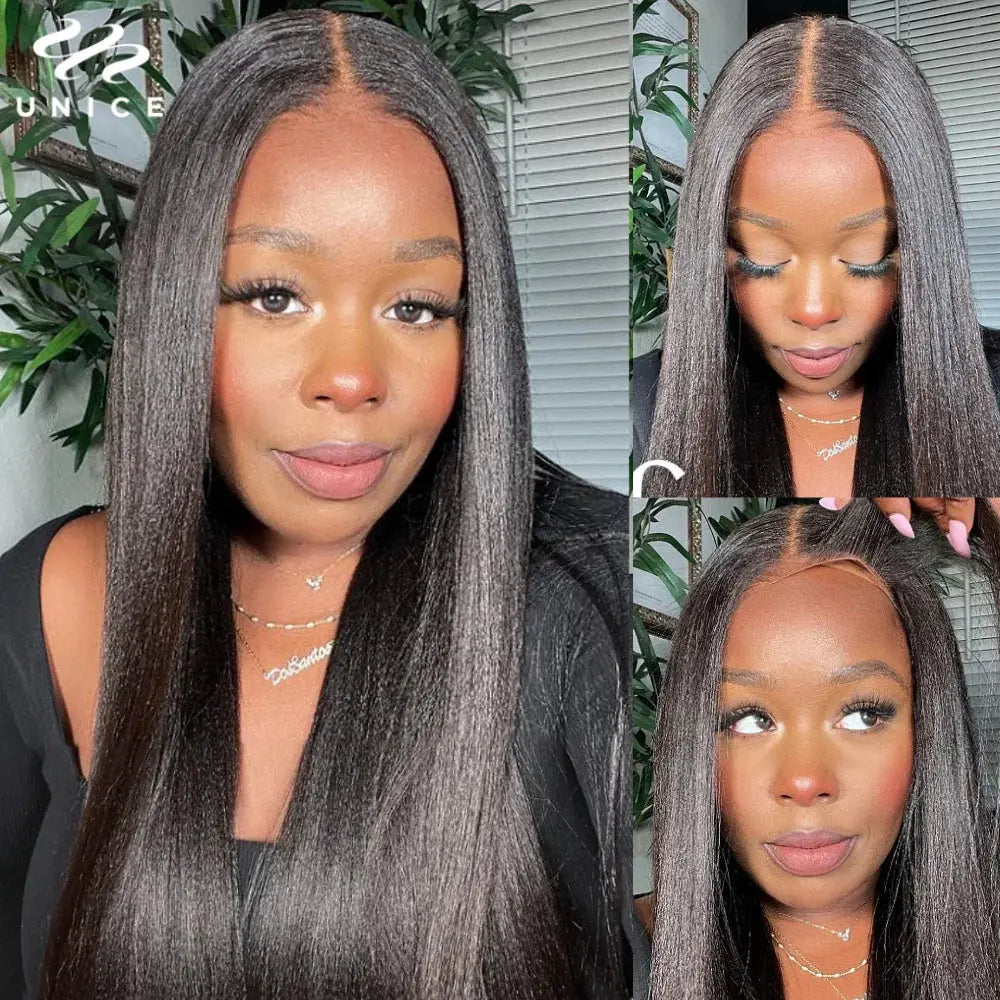 UNICE Hair Yaki Straight 7x5 Lace Closure Glueless Wigs Human Hair Ready To Wear Pre Cut Pre Bleached Pre Plucked Lace Wig - MaJuah
