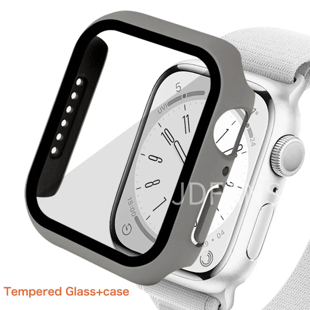 Tempered Glass+ cover For Apple Watch Case series 9 8 7 41mm 45mm 42mm HD PC bumper Screen Protector iWatch 6 5 4 se 44mm 40mm