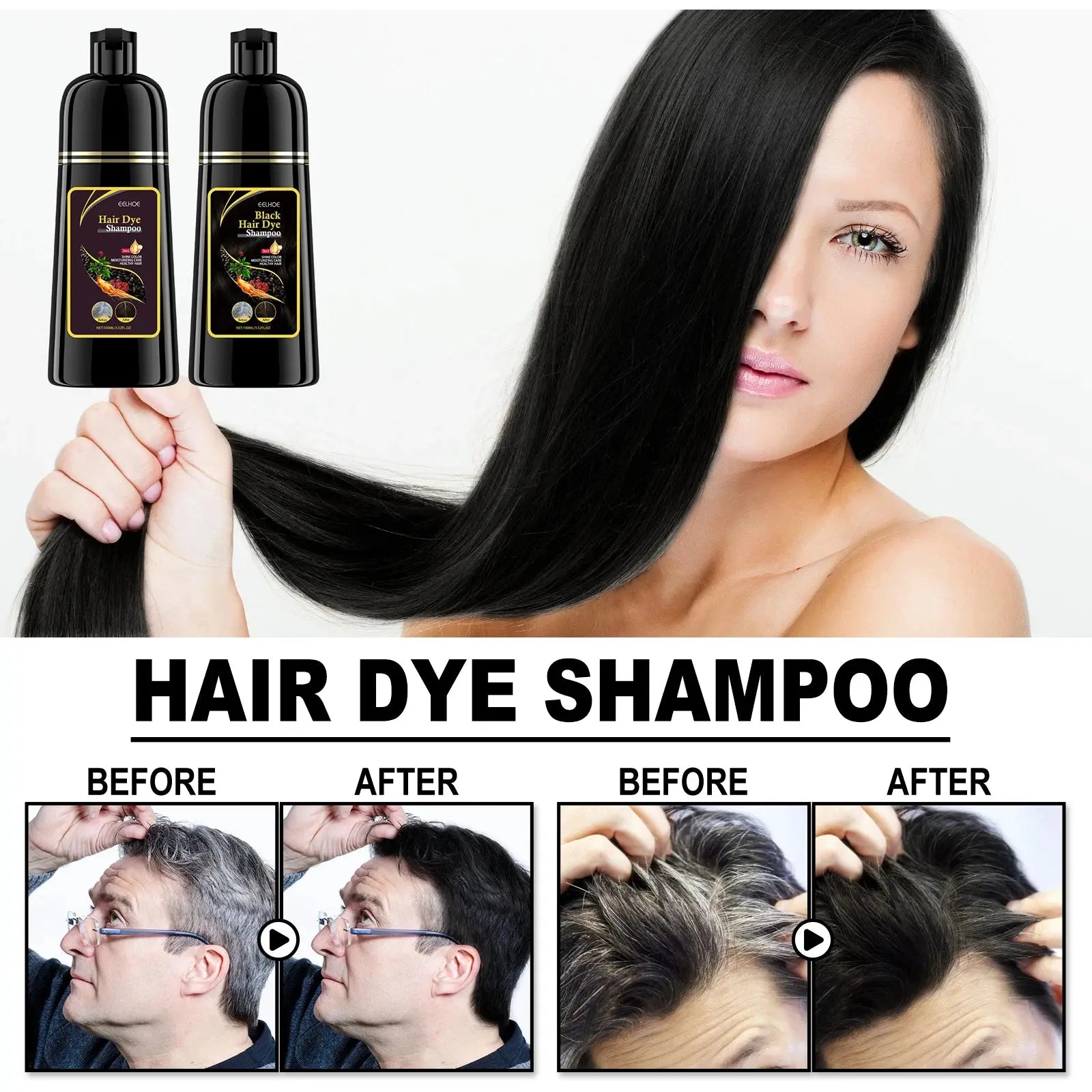 EELHOE 100ml Natural Plant Hair Dye Shampoo 3 in 1 Hair Color Shampoo for Gary Hair Quick Dark Black And Women Men Grey Coverage - MaJuah