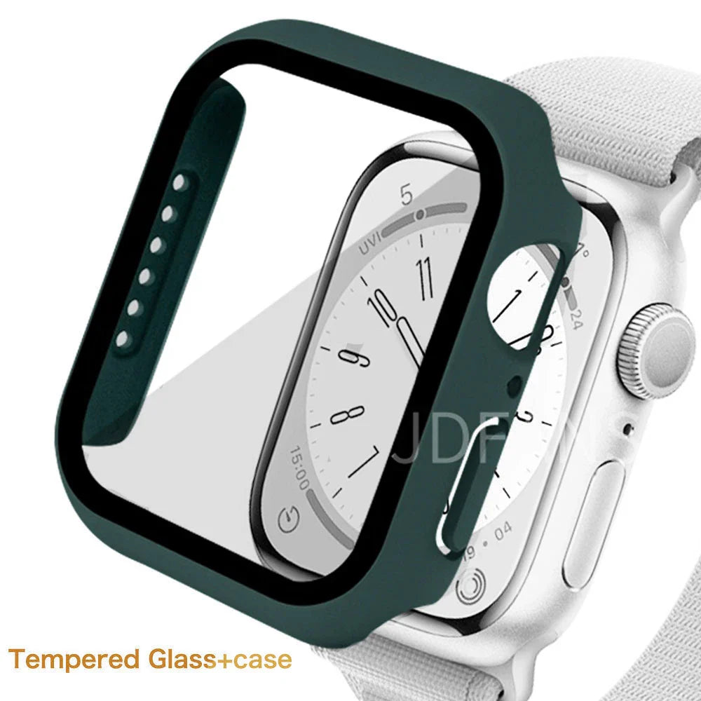 Tempered Glass+ cover For Apple Watch Case series 9 8 7 41mm 45mm 42mm HD PC bumper Screen Protector iWatch 6 5 4 se 44mm 40mm
