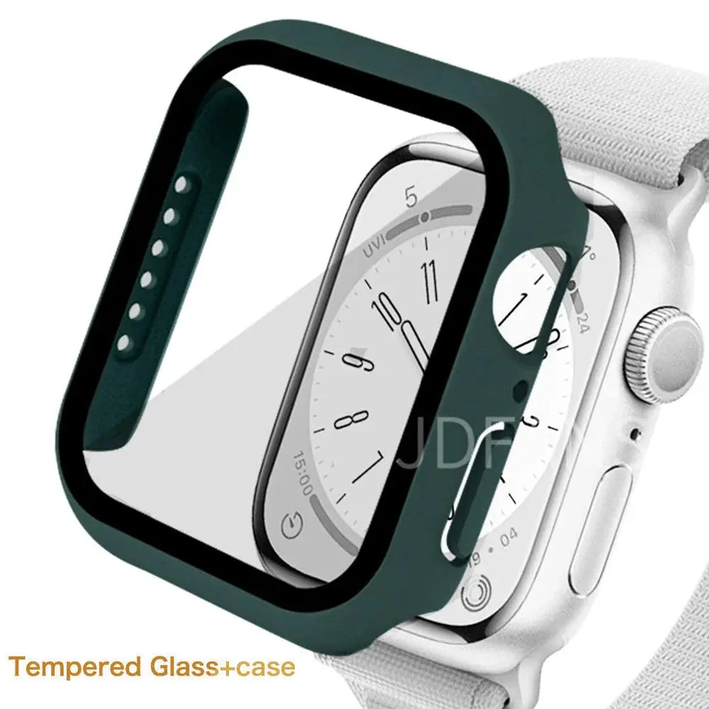 Tempered Glass+ cover For Apple Watch Case series 9 8 7 41mm 45mm 42mm HD PC bumper Screen Protector iWatch 6 5 4 se 44mm 40mm - MaJuah