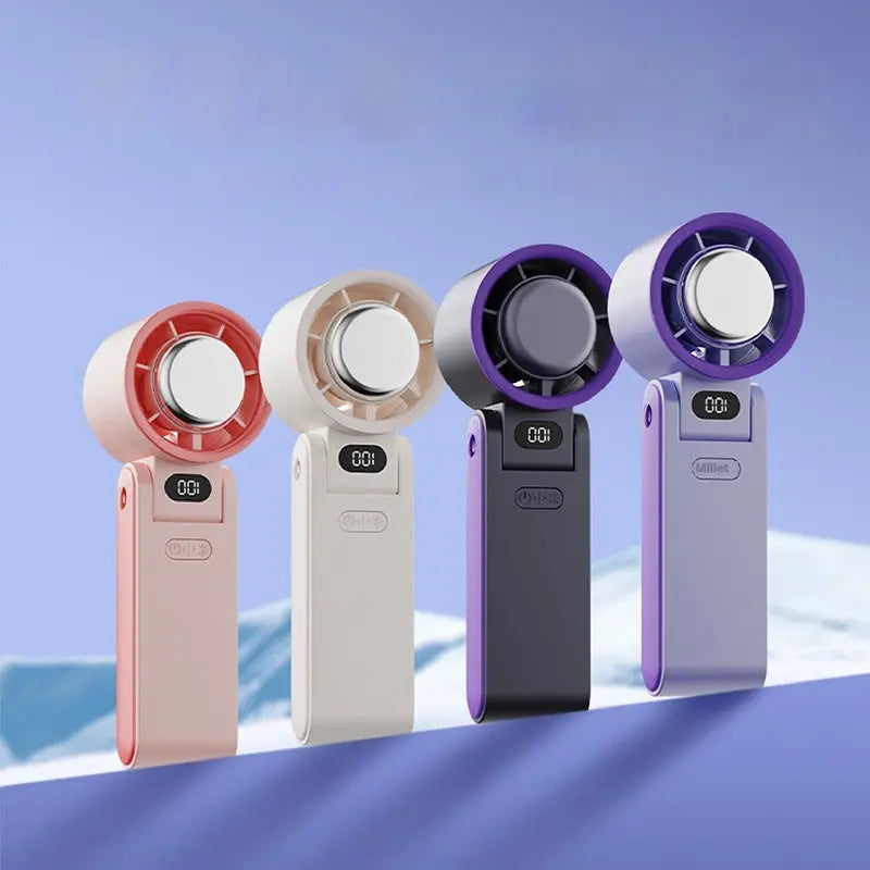 Folding Refrigeration Handheld Turbine High-speed Fan Digital Display Ice Compress Portable Outdoor Halter Fan - MaJuah