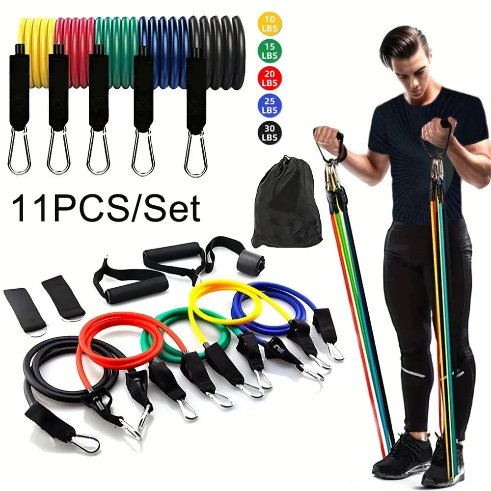 11pcs/Set Resistance Elastic Exercise Bands, Portable Fitness Equipment, Ankle Strap, Chest Expander, - MaJuah