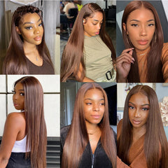 Dark Chocolate Brown Straight Lace Front Wig Colored Transparent Lace Frontal Wigs Human Hair Wigs For Women On Sale Clearance, Ships From - United States