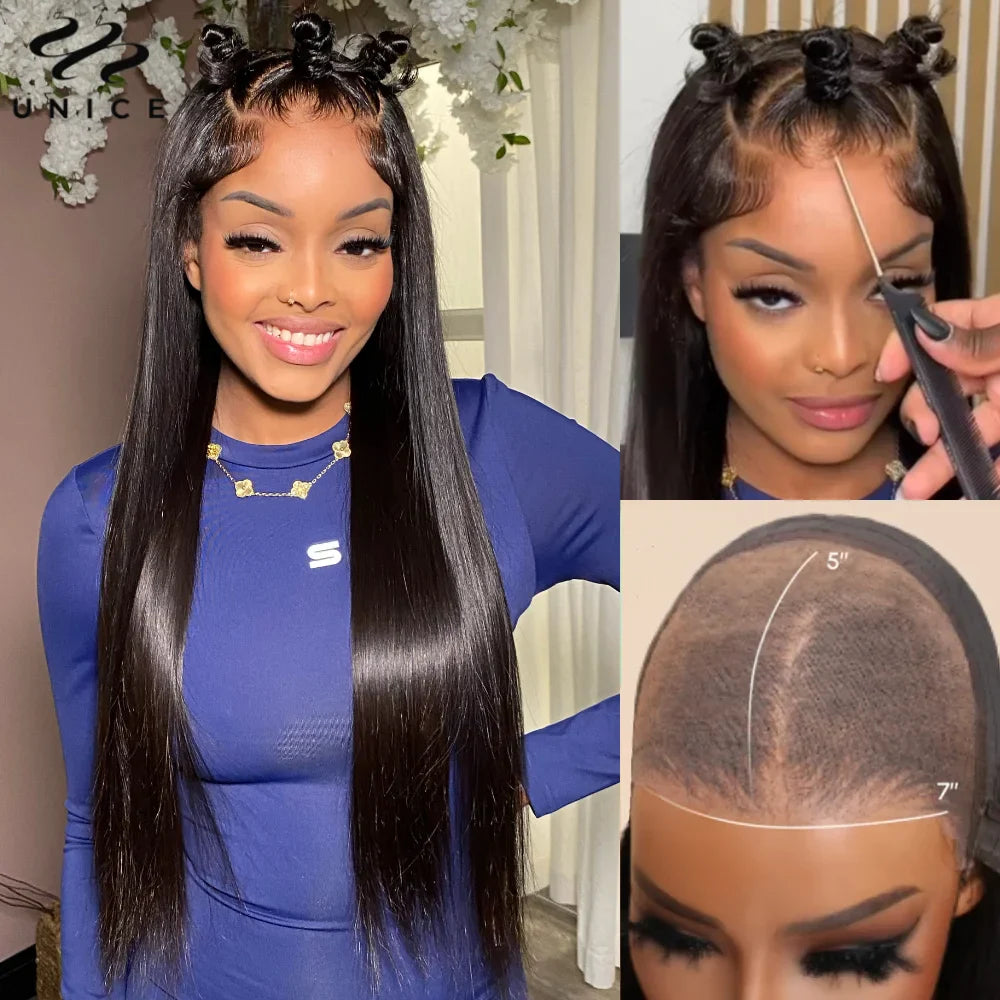 UNice Hair 7x5 13x4 Pre Everything Frontal Wig Human Hair Straight Lace Front Wigs 150% Density Glueless Wig Ready To Wear, Ships From - United States