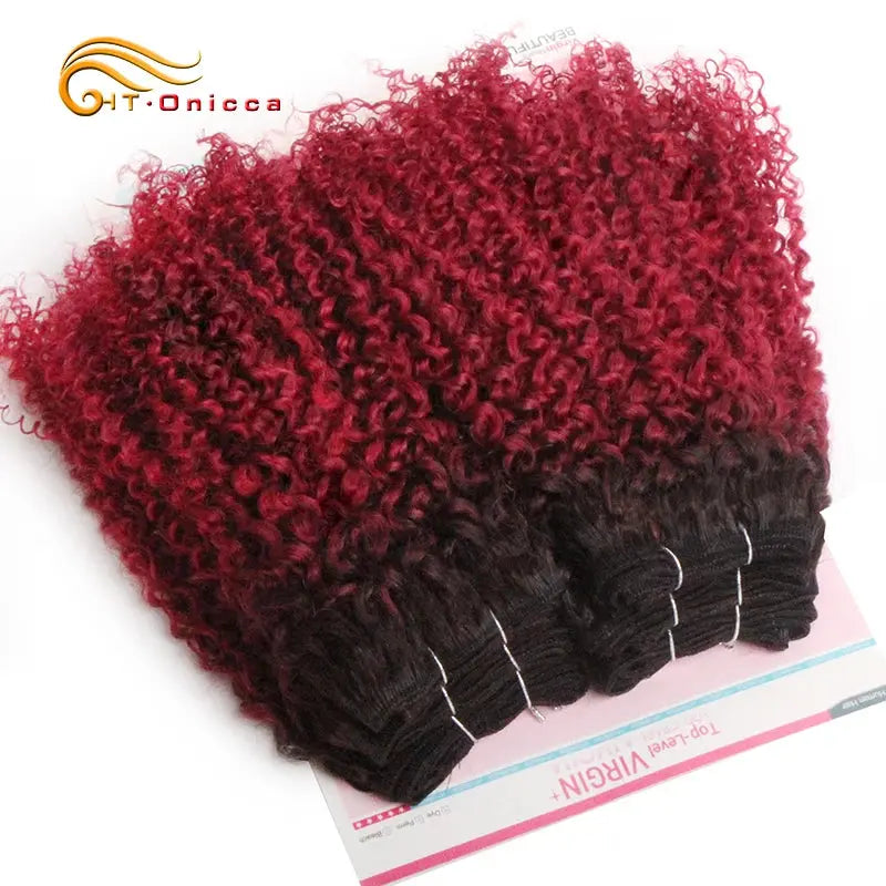 6Pcs/Lot Peruvian Curly Bundles Jerry Curl Double Drawn Human Hair Remy Funmi Hair T1B 30 99J Colored Hair Extension - MaJuah
