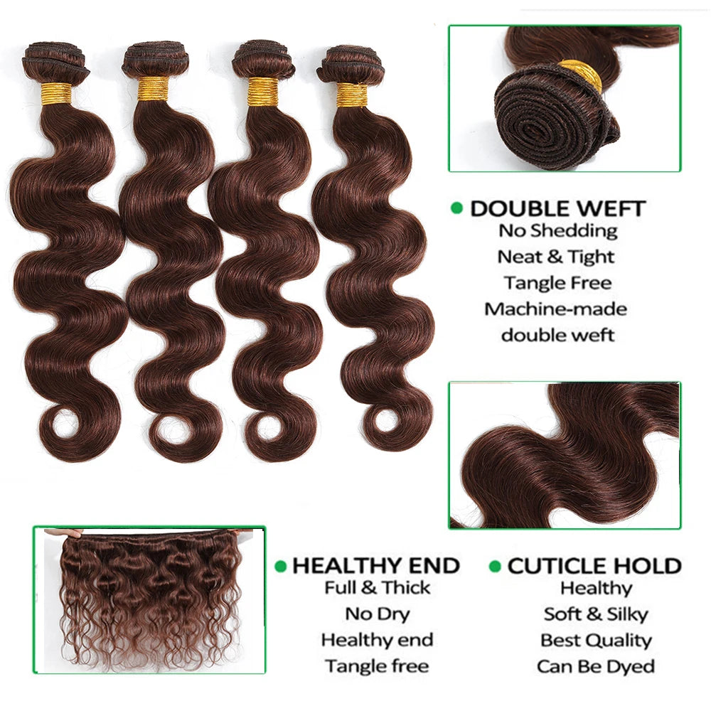 Colored Bundles With Closure Body Wave Brazilian Human Hair Weave Bundles With HD Lace Closure Ombre Brown Extensions For Women