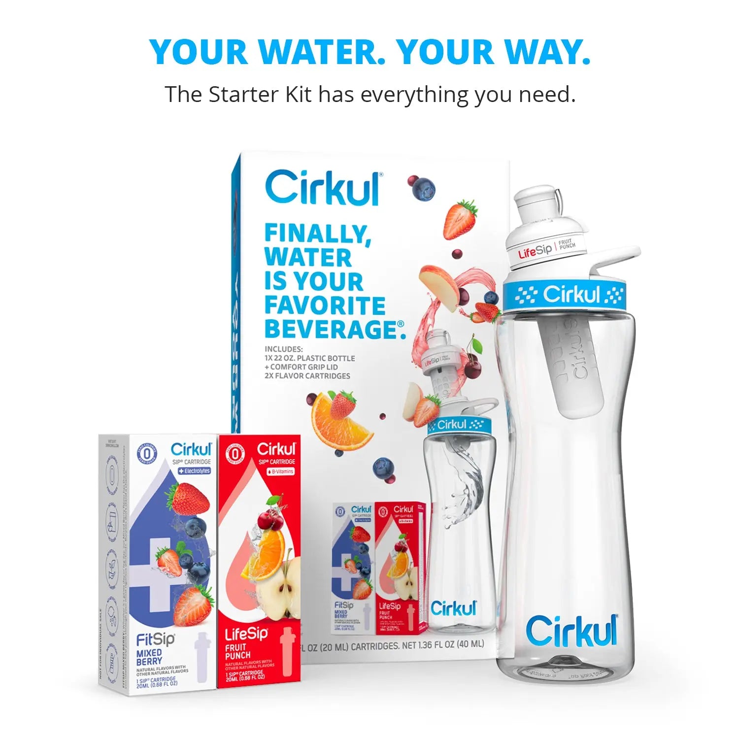 Cirkul Water Bottle + 2 Flavor Cartridge Starter Kit – 22 oz - MaJuah