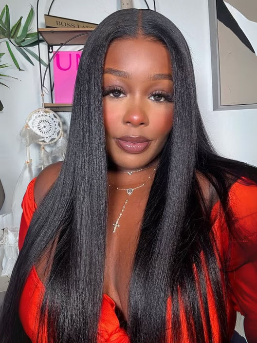UNice Bye Bye Slip™ Wig 7x5 Glueless Lace Black Yaki Straight Wig With Elastic Drawstring 360 Cozy Hug 180% Density - MaJuah