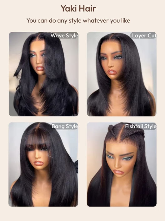 UNice Bye Bye Slip™ Wig 7x5 Glueless Lace Black Yaki Straight Wig With Elastic Drawstring 360 Cozy Hug 180% Density - MaJuah