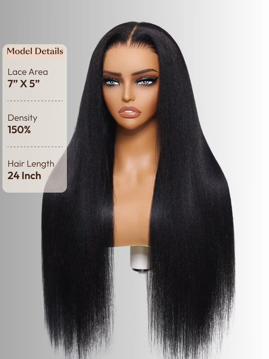 UNice Bye Bye Slip™ Wig 7x5 Glueless Lace Black Yaki Straight Wig With Elastic Drawstring 360 Cozy Hug 180% Density - MaJuah