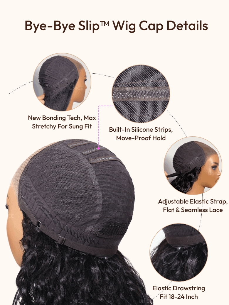 UNice Bye Bye Slip™ Wig 7x5 Glueless Lace Black Yaki Straight Wig With Elastic Drawstring 360 Cozy Hug 180% Density - MaJuah