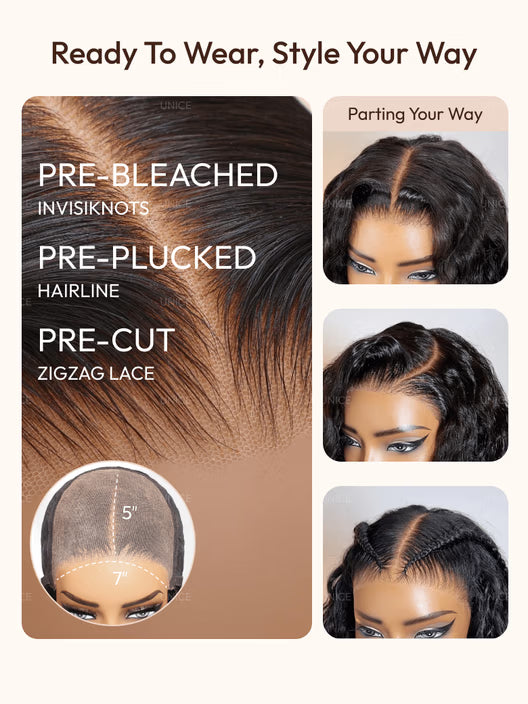 UNice Bye Bye Slip™ Wig 7x5 Glueless Lace Black Yaki Straight Wig With Elastic Drawstring 360 Cozy Hug 180% Density - MaJuah