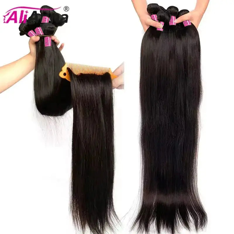 Brazilian Hair Weave Bundles Straight Human Hair Bundles 30 Inch Bundles Hair Extensions 10A 36 38 40 Inch Human Hair Bundles - MaJuah