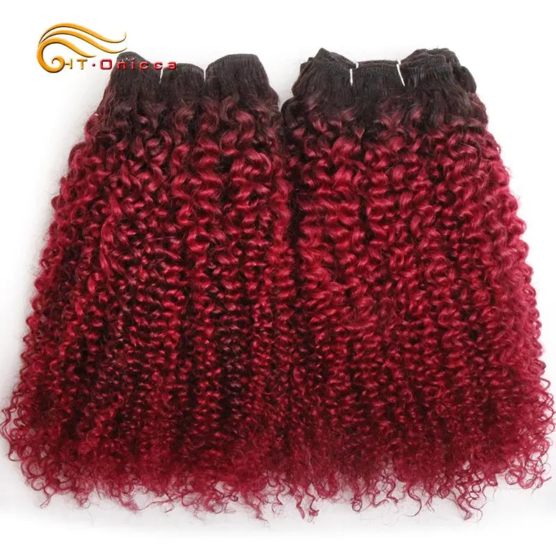 6Pcs/Lot Peruvian Curly Bundles Jerry Curl Double Drawn Human Hair Remy Funmi Hair T1B 30 99J Colored Hair Extension - MaJuah