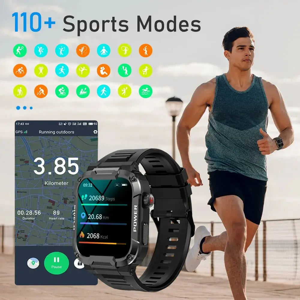 MELANDA 1.85 Outdoor Military Smart Watch Men Bluetooth Call Smartwatch For Android IOS IP68 Waterproof Sports Fitness Watches - MaJuah