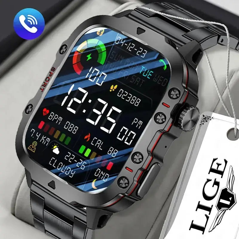 LIGE New Smart Watch 1.96 Inch Screen 420 MAh Bluetooth Call Voice Assistant Watch Sports Fitness Waterproof Smartwatch For Men - MaJuah