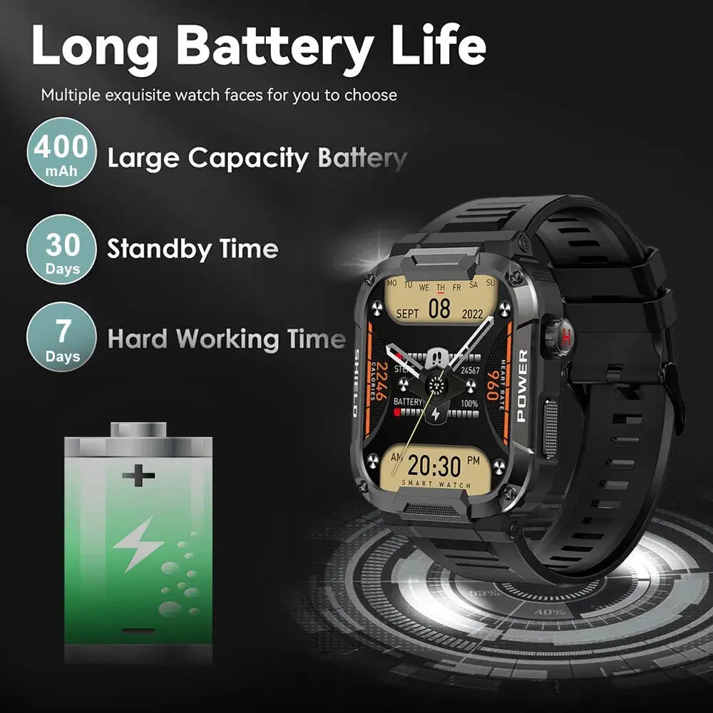 MELANDA 1.85 Outdoor Military Smart Watch Men Bluetooth Call Smartwatch For Android IOS IP68 Waterproof Sports Fitness Watches - MaJuah