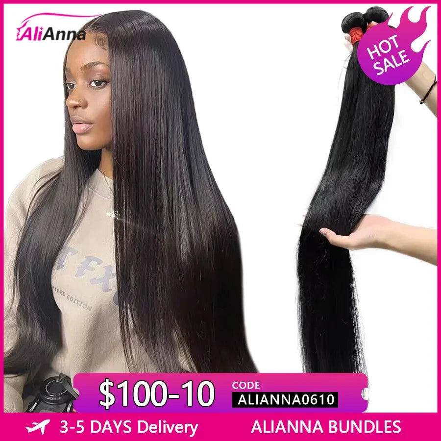 Brazilian Hair Weave Bundles Straight Human Hair Bundles 30 Inch Bundles Hair Extensions 10A 36 38 40 Inch Human Hair Bundles