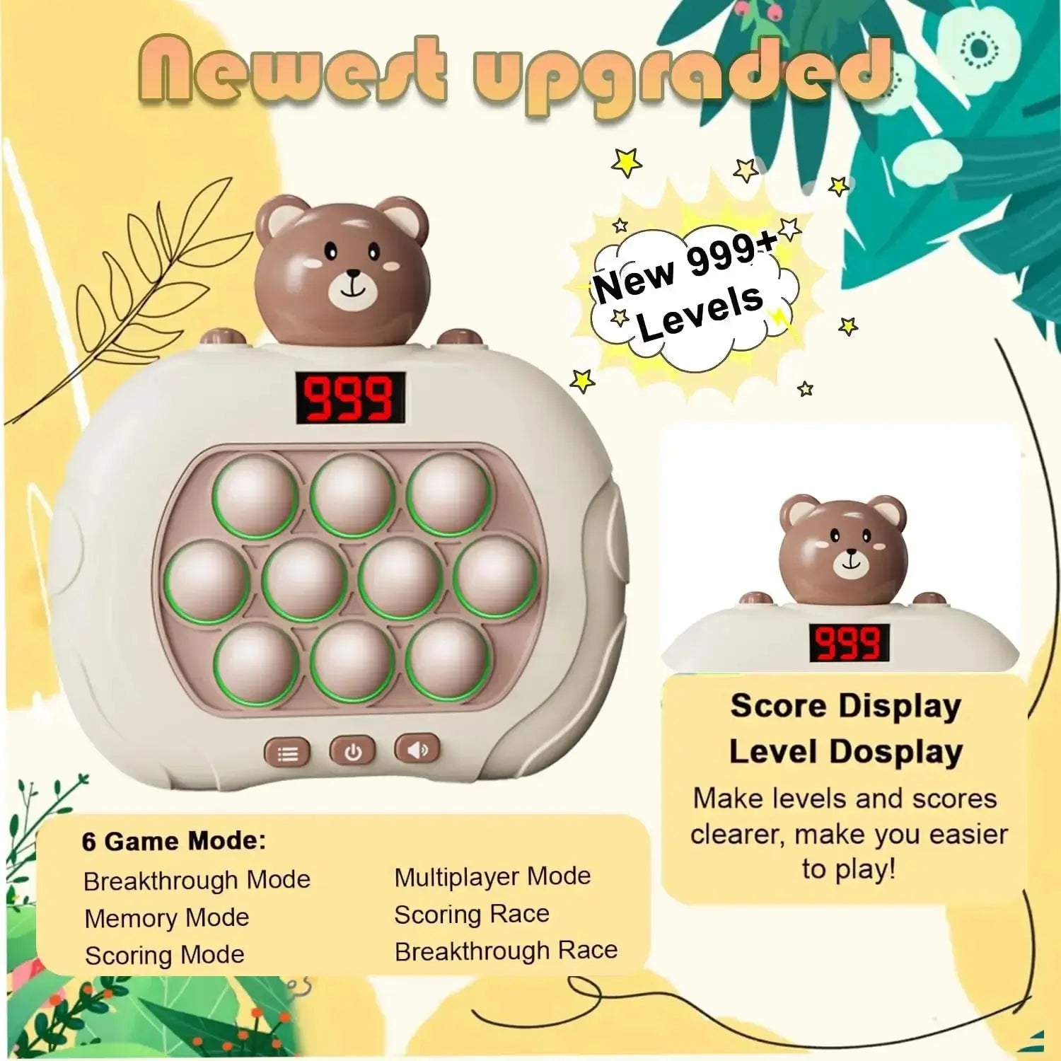 Electronic Pop Push Quick Push fidget Game Console with LED Display Screen 999 Levels - MaJuah
