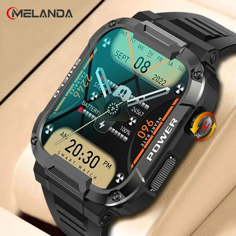 MELANDA 1.85 Outdoor Military Smart Watch Men Bluetooth Call Smartwatch For Android IOS IP68 Waterproof Sports Fitness Watches - MaJuah