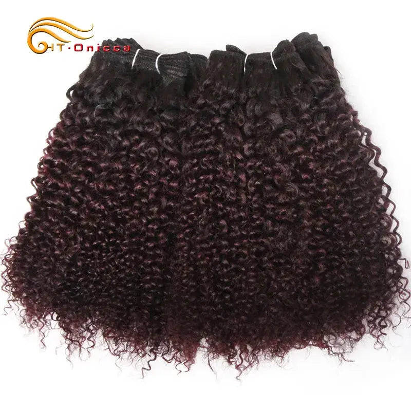 6Pcs/Lot Peruvian Curly Bundles Jerry Curl Double Drawn Human Hair Remy Funmi Hair T1B 30 99J Colored Hair Extension - MaJuah