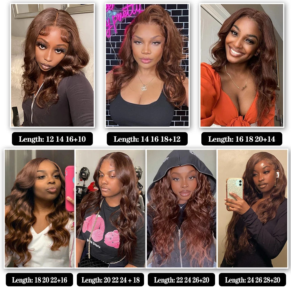Colored Bundles With Closure Body Wave Brazilian Human Hair Weave Bundles With HD Lace Closure Ombre Brown Extensions For Women