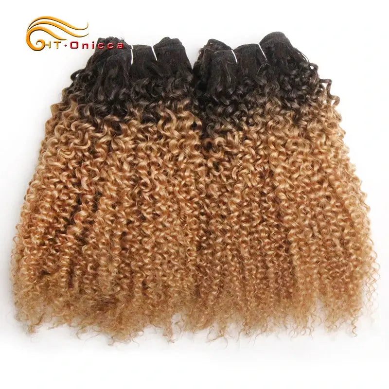 6Pcs/Lot Peruvian Curly Bundles Jerry Curl Double Drawn Human Hair Remy Funmi Hair T1B 30 99J Colored Hair Extension - MaJuah