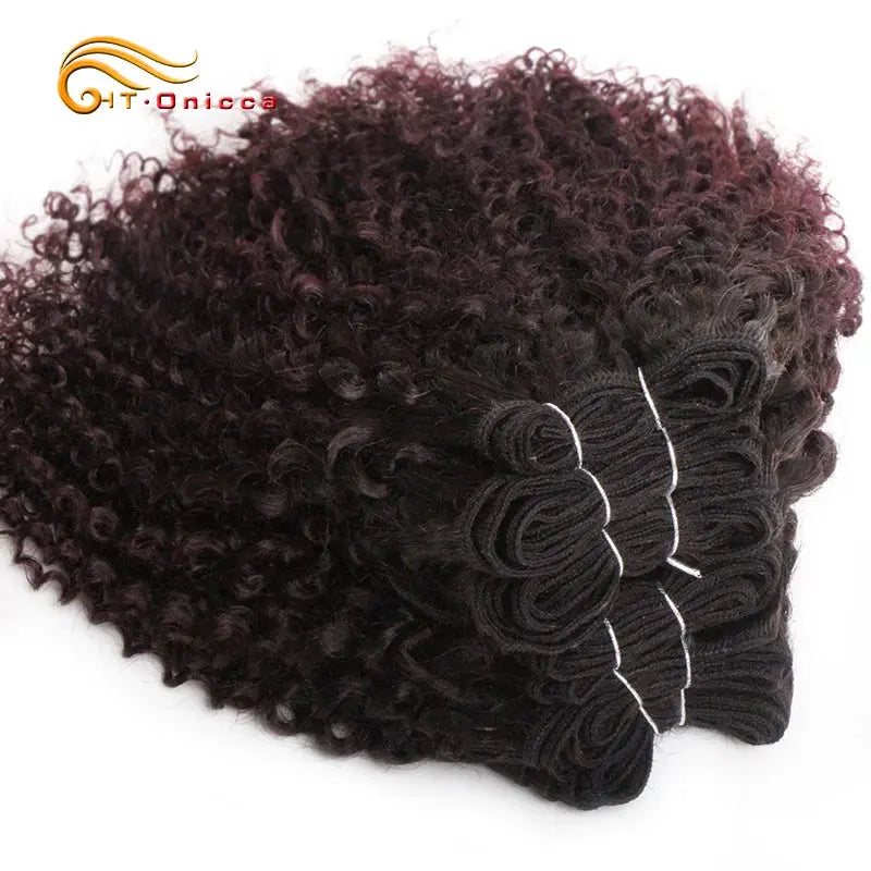6Pcs/Lot Peruvian Curly Bundles Jerry Curl Double Drawn Human Hair Remy Funmi Hair T1B 30 99J Colored Hair Extension - MaJuah