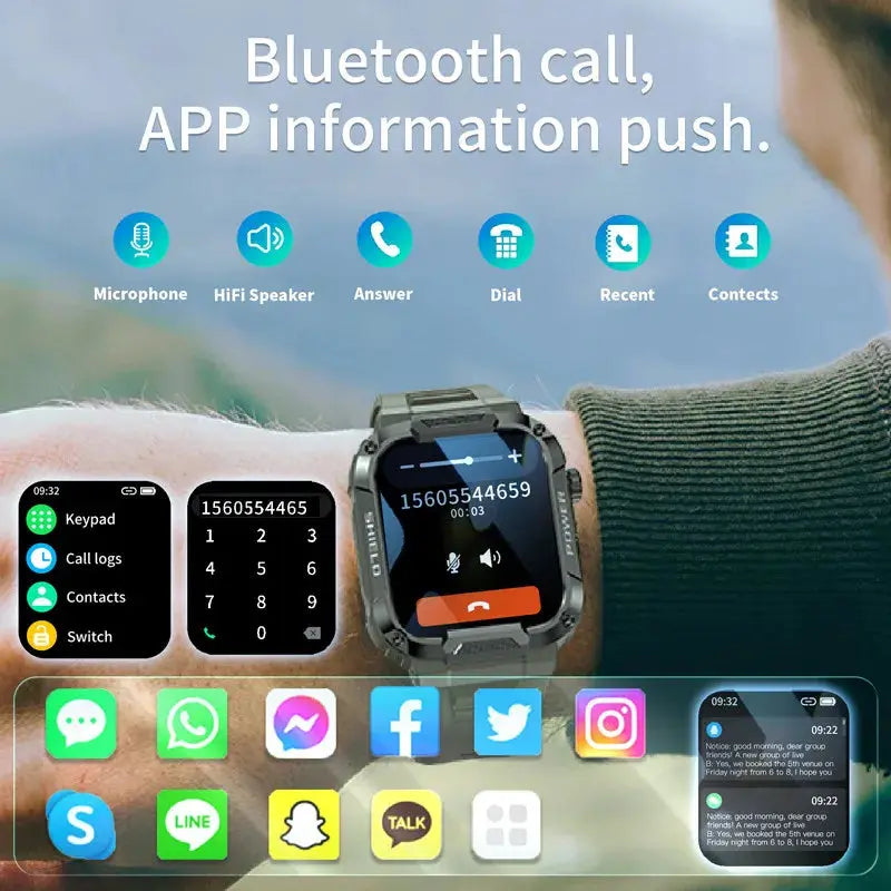Men Smart Watch Military Healthy Monitor AI Voice Bluetooth Call Fitness Waterproof Sports Smartwatch for IOS Android Phone 2023 - MaJuah