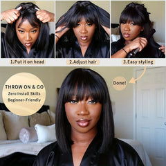 Straight Human Hair Wigs With Bang Full Machine Made Wigs 8-30inch Natural Color Peruvian Remy Human Hair Wigs