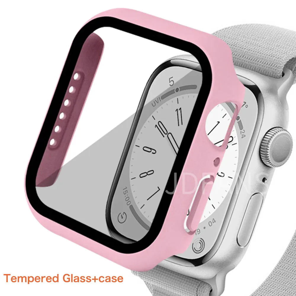Tempered Glass+ cover For Apple Watch Case series 9 8 7 41mm 45mm 42mm HD PC bumper Screen Protector iWatch 6 5 4 se 44mm 40mm
