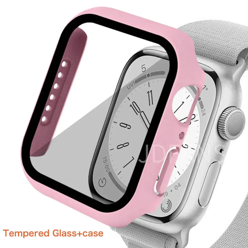 Tempered Glass+ cover For Apple Watch Case series 9 8 7 41mm 45mm 42mm HD PC bumper Screen Protector iWatch 6 5 4 se 44mm 40mm - MaJuah