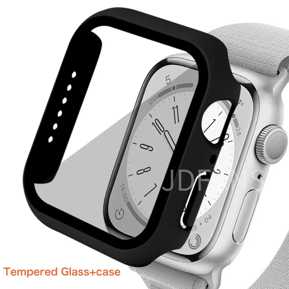 Tempered Glass+ cover For Apple Watch Case series 9 8 7 41mm 45mm 42mm HD PC bumper Screen Protector iWatch 6 5 4 se 44mm 40mm