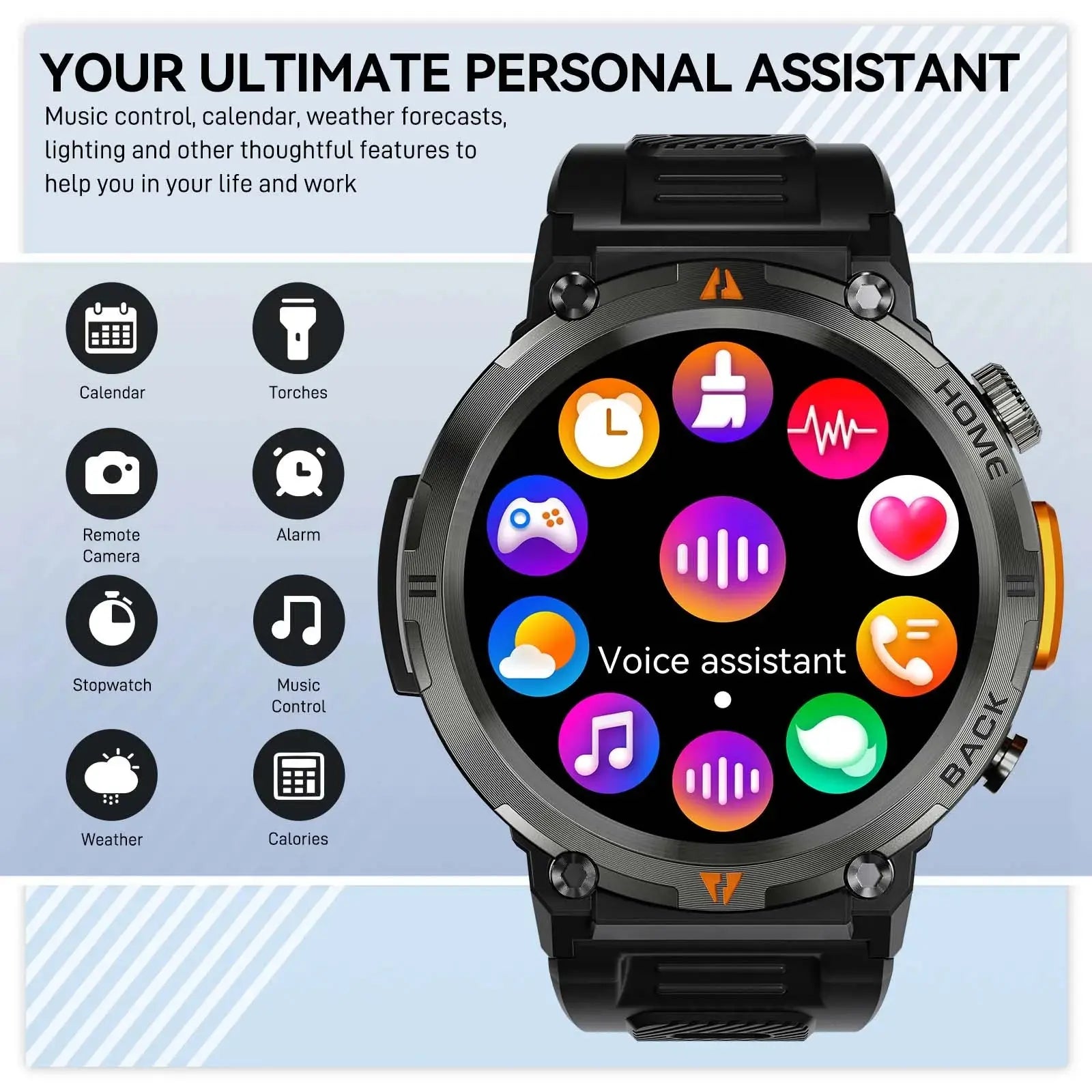 EIGIIS KE3 Bluetooth Call Smart Watch Men Full Touch Screen Health Monitor Clock With Flashlight Men SmartWatch For IOS Android - MaJuah