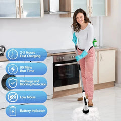 Electric Spin Scrubber Cleaning Turbo Scrub Brush with 7 Replacement Brush Heads Adjustable Handle Kitchen Bathroom Clean Tools
