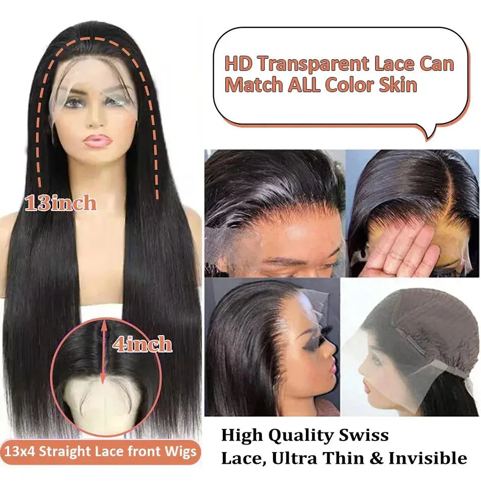 250 Density 13x4 13x6 HD Transparent Bone Straight 30 40 Inches Lace Front Human Hair Wigs Brazilian Frontal Wigs For Women, Ships From - United States, Density - 250% - MaJuah
