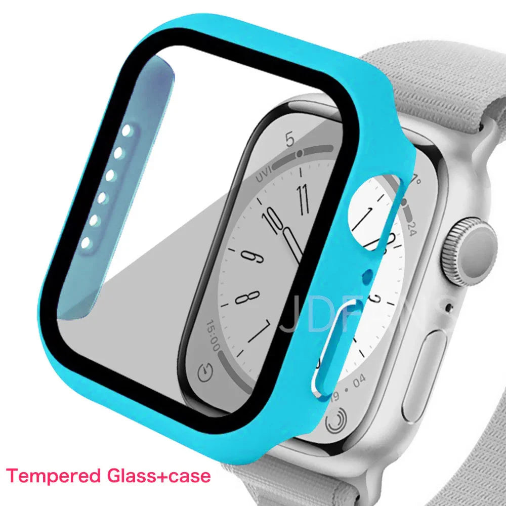 Tempered Glass+ cover For Apple Watch Case series 9 8 7 41mm 45mm 42mm HD PC bumper Screen Protector iWatch 6 5 4 se 44mm 40mm