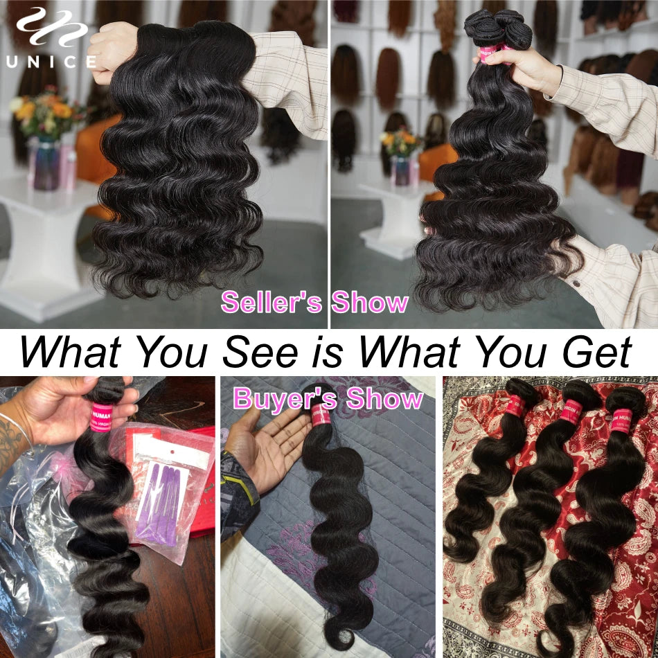 UNICE Hair Body Wave Human Hair Bundles Brazilian Virgin Hair Bundles Natural Color 100% Human Hair Weave 1/3/4 Bundles Deal