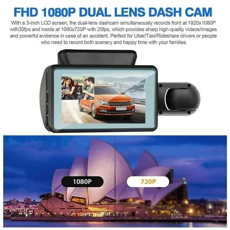 1080P Dual Lens Car DVR Dash Cam Video Recorder G-Sensor Front And Inside Camera - MaJuah