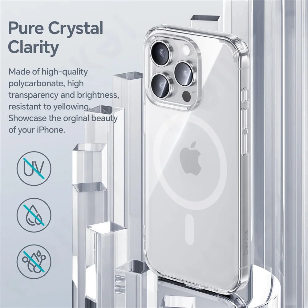 Magnetic Case For iPhone 16 15 14 13 11 Pro Max Plus XS Max XR 7 8 Plus Crystal Clear Protective with Magsafe Transparent Cover
