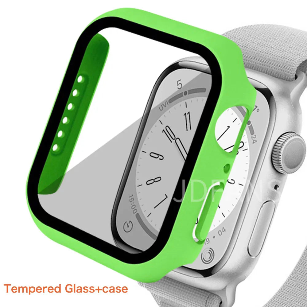 Tempered Glass+ cover For Apple Watch Case series 9 8 7 41mm 45mm 42mm HD PC bumper Screen Protector iWatch 6 5 4 se 44mm 40mm