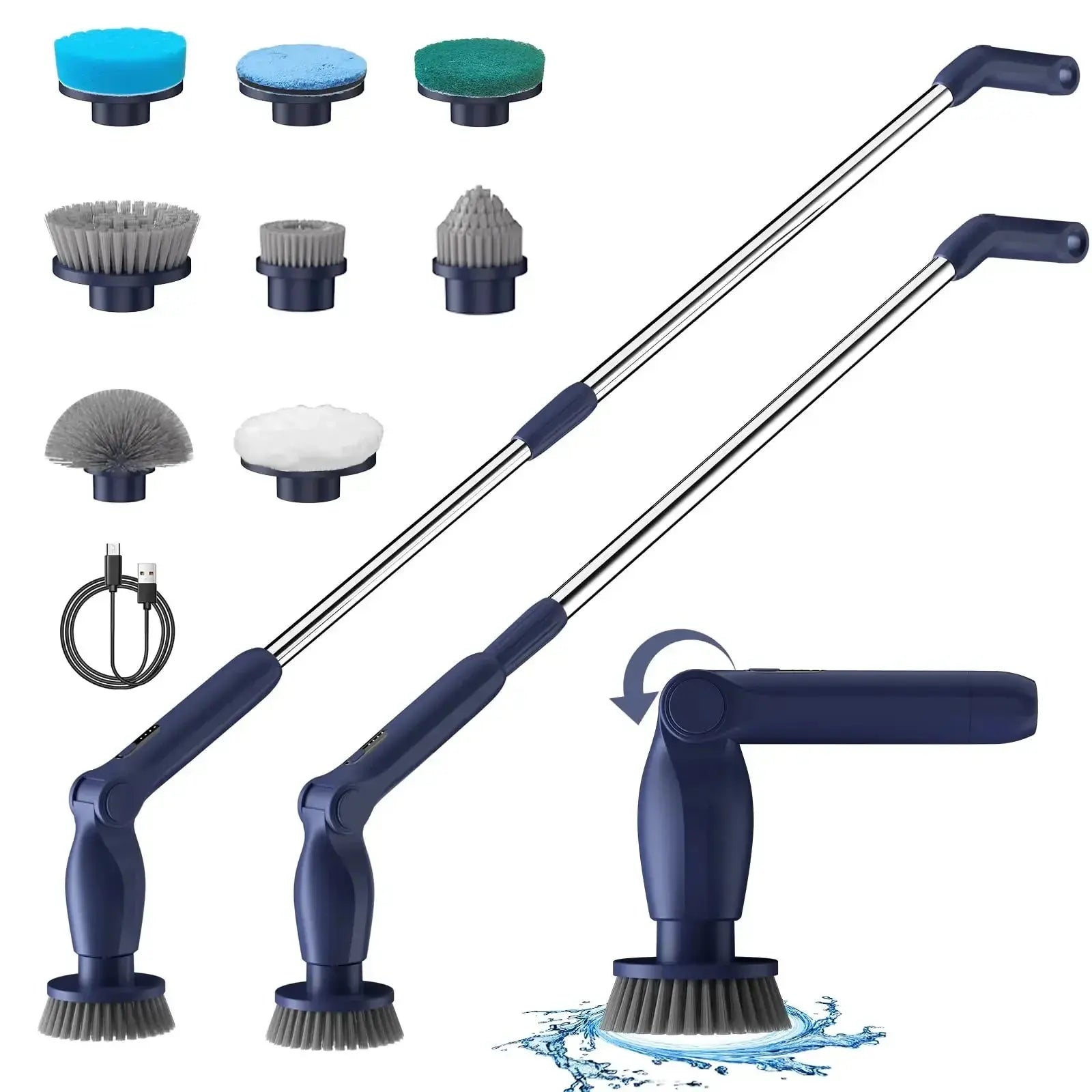 Leebein 2024 Electric Spin Scrubber, Cordless Cleaning Brush with 8 Replaceable Brush Heads, Adjustable Extension Handle, 2 Spee - MaJuah
