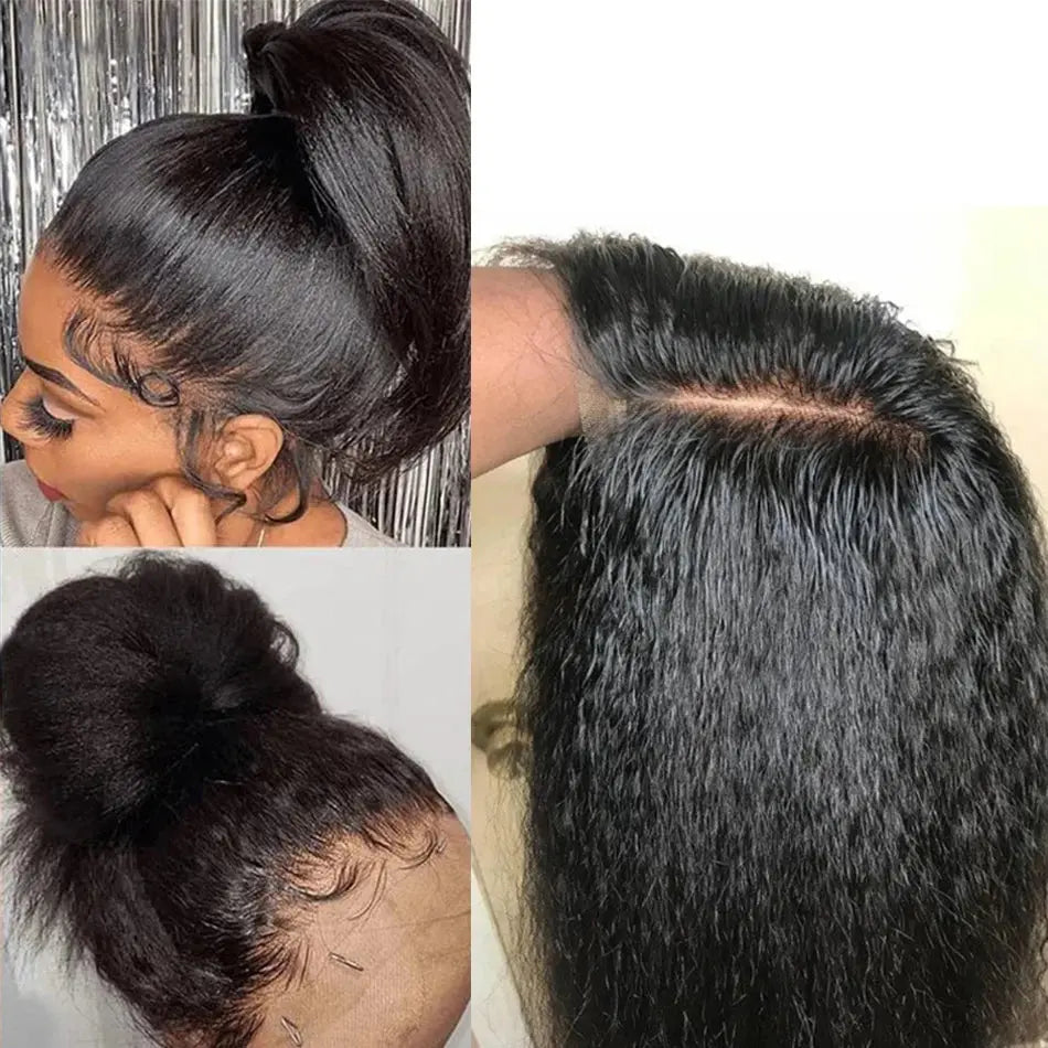 Yaki Glueless Wig Human Hair Ready To Wear 13X4 Lace Frontal Pre Plucked Pre Cut Kinky Straight HD Transparent For Women - MaJuah