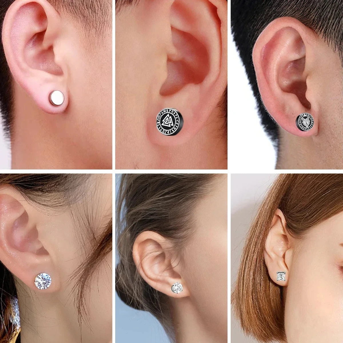 1Pair Crystal Strong Magnetic Ear Stud Clip Earrings for Men and Women Punk Round Zircon Magnet Earrings Non-Piercing Jewelry