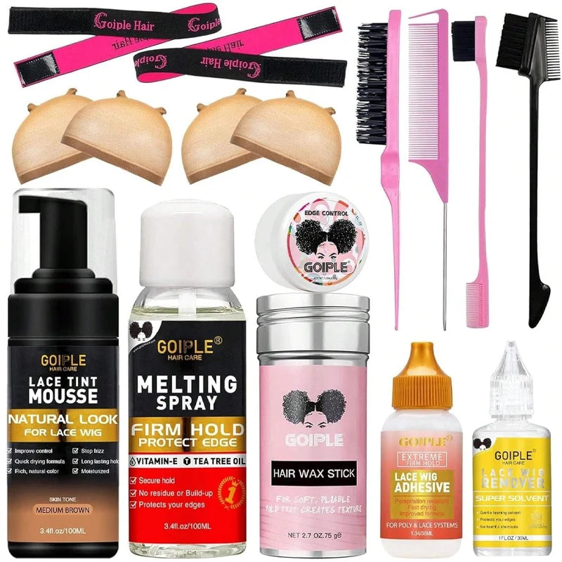 GOIPLE Edge Control Wax Stick Kit for Slick Baby Hair Lace Wig Extensions Adhesive Glue Gel Hair Tool Melting Spray Tint Mousse