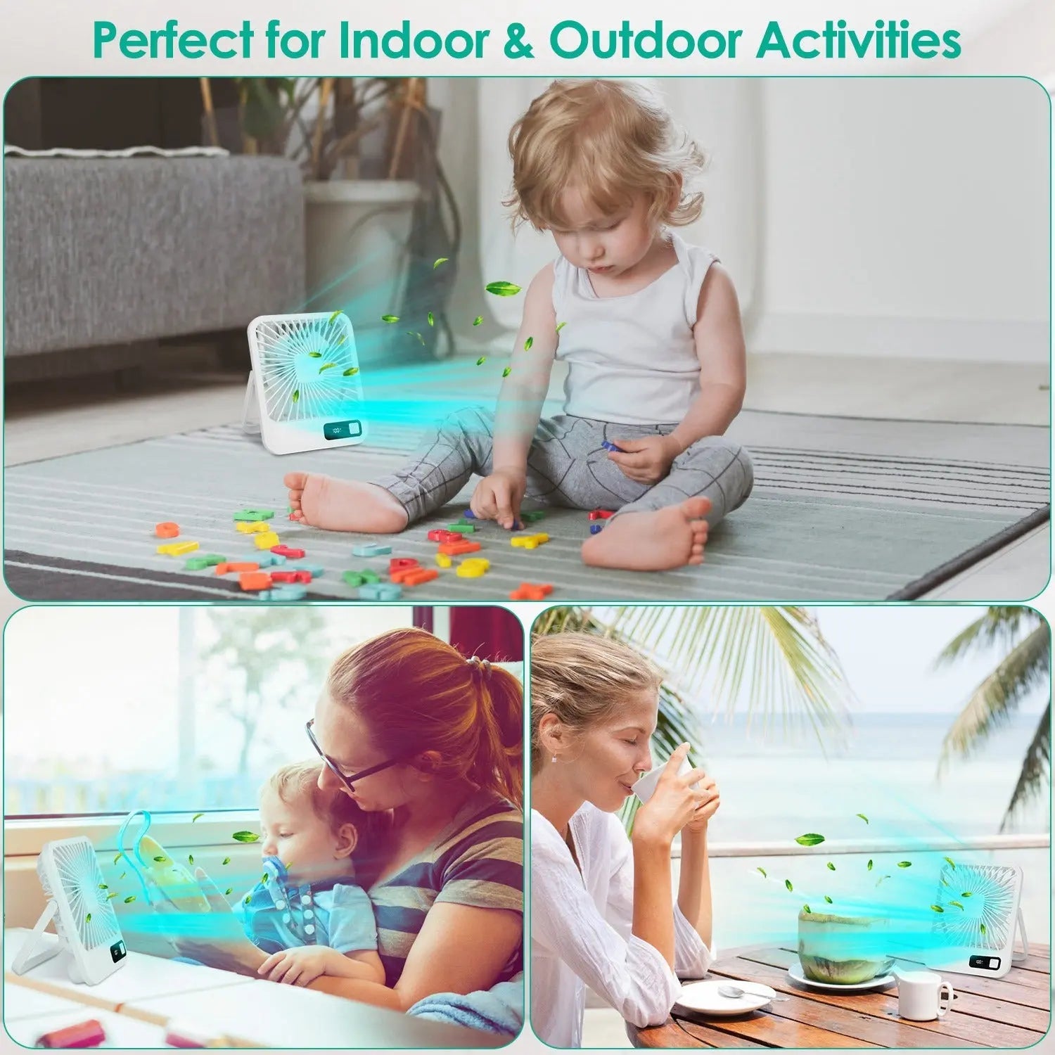 3 Colors Options -- 1Pc Mini Desktop Cooling Fan Rechargeable Battery Powered Personal Fan Speed Adjustment Strong Airflow Quiet Travel Fan With LCD Display For Home Office Travel - MaJuah