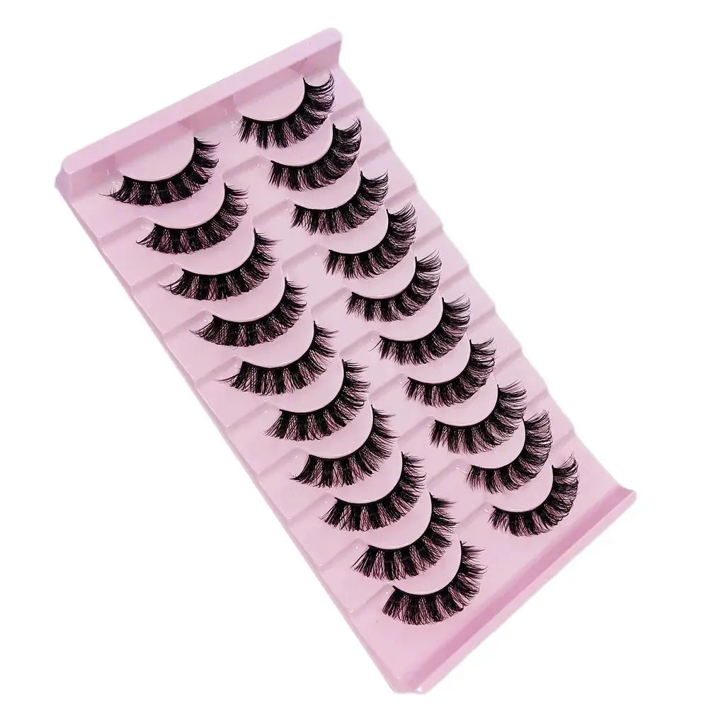 10 Pairs DD Curl Russian Strip Lashes Fluffy Volume False Eyelashes DD Curl Dramatic Messy Faux Mink Fake Lashes Make Up - MaJuah