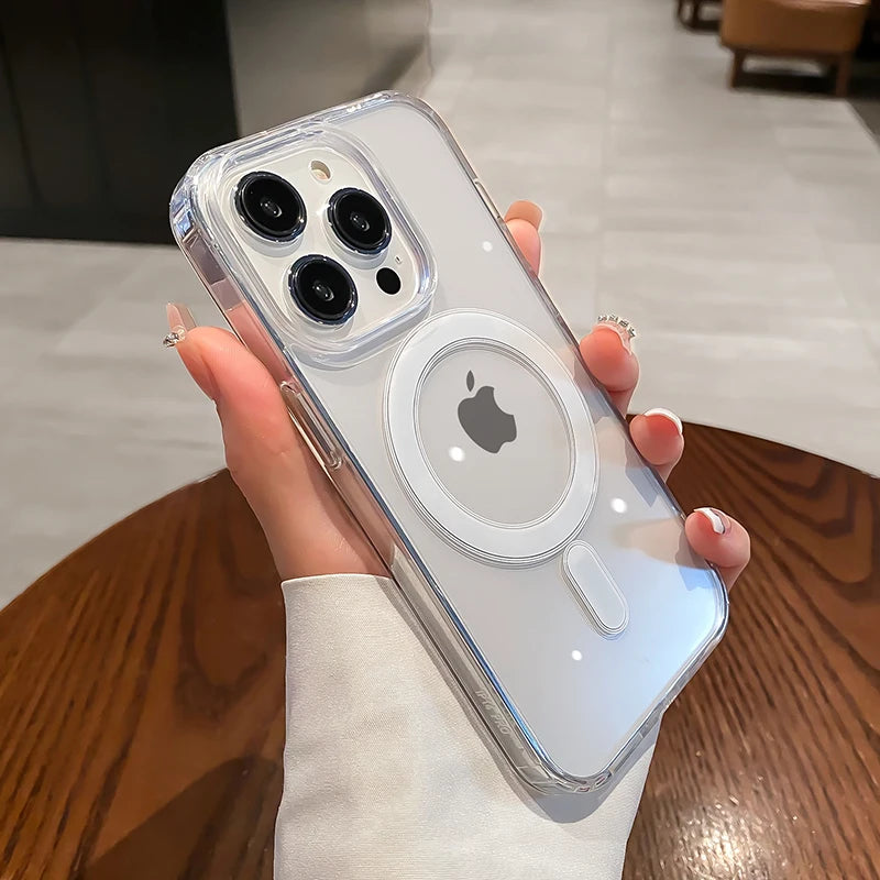 Magesafe Magnetic Transparent Wireless Charging Case for iPhone 11, 12, 13, 14, 15, Pro Max, Plus, Mini, X, 7, 8, and SE - Shockproof PC Cover