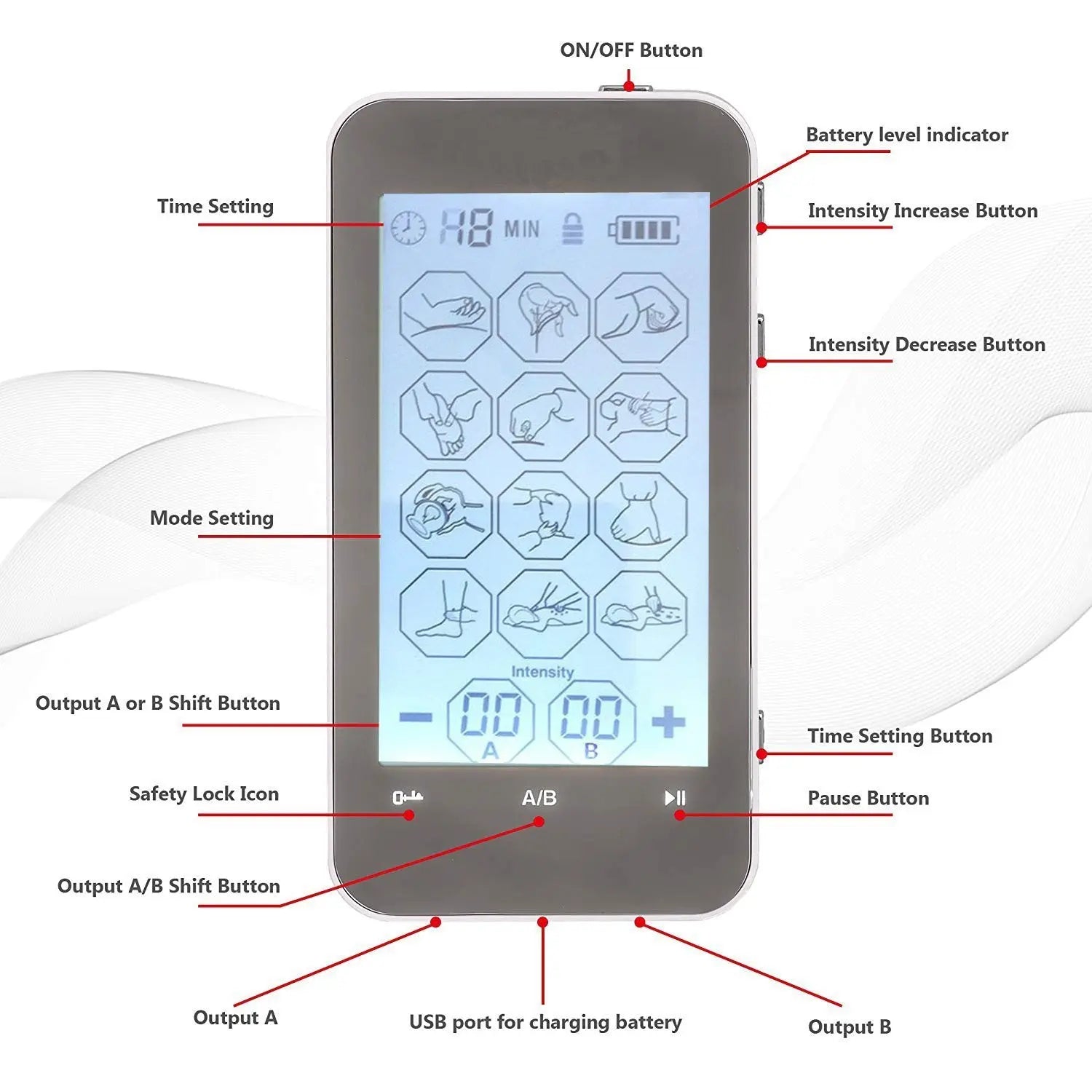 Color Screen Digital Meridian Massager 12 Modes Touch Screen - MaJuah